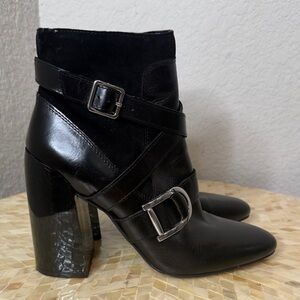 Vince Camuto Black Leather Ankle Boots with Buckle Detail 7.5